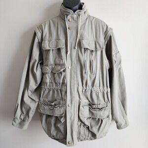 Sunline Outdoor Safari Field Jacket Mens L Grey Cotton Multi Pocket Utility Gorp